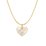 Cuore Paffuto con Foglia d’Oro, Catena e Goccia di Zirconia