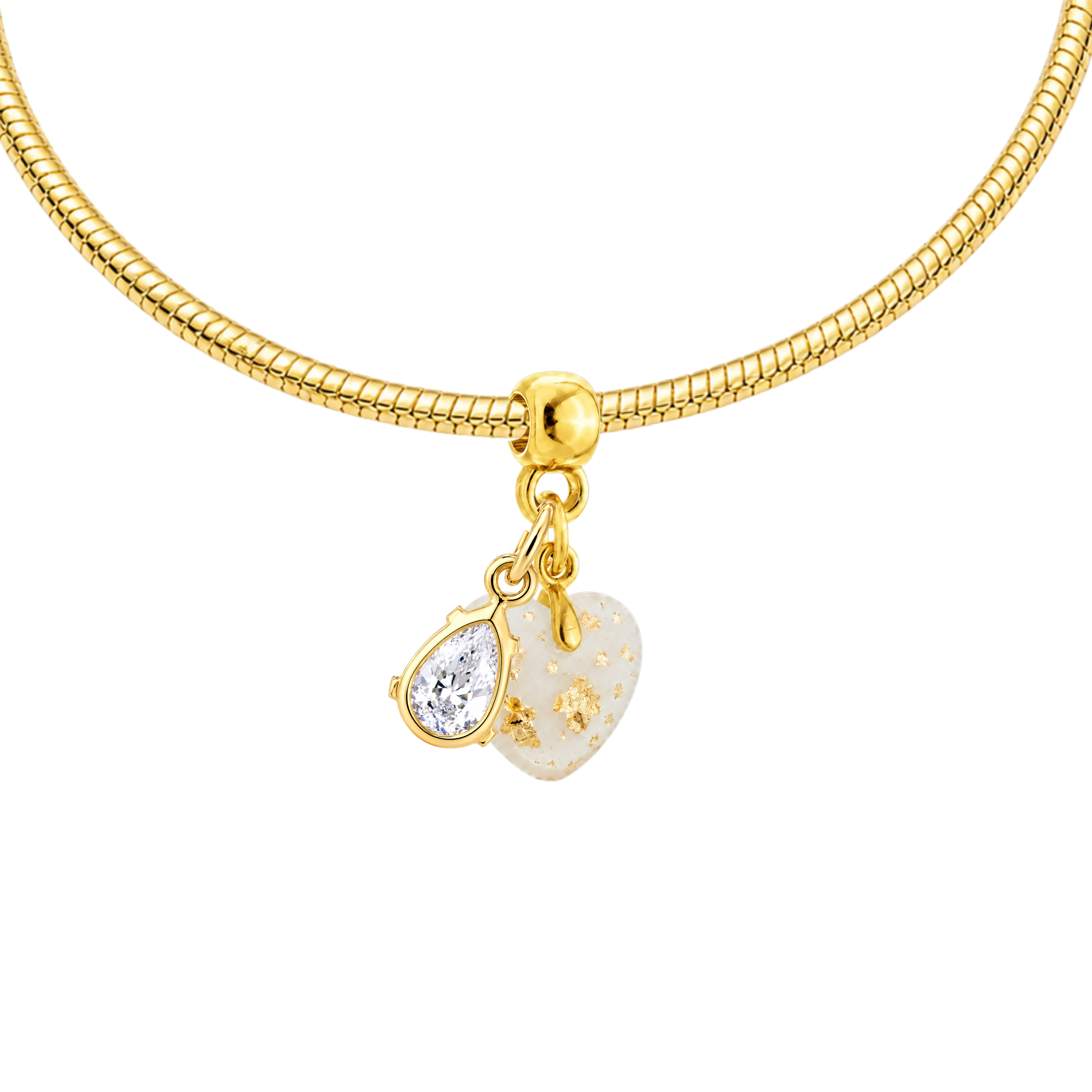 Mini Chubby Heart Charm with Gold Leaf, Bracelet and Zirconia Drop