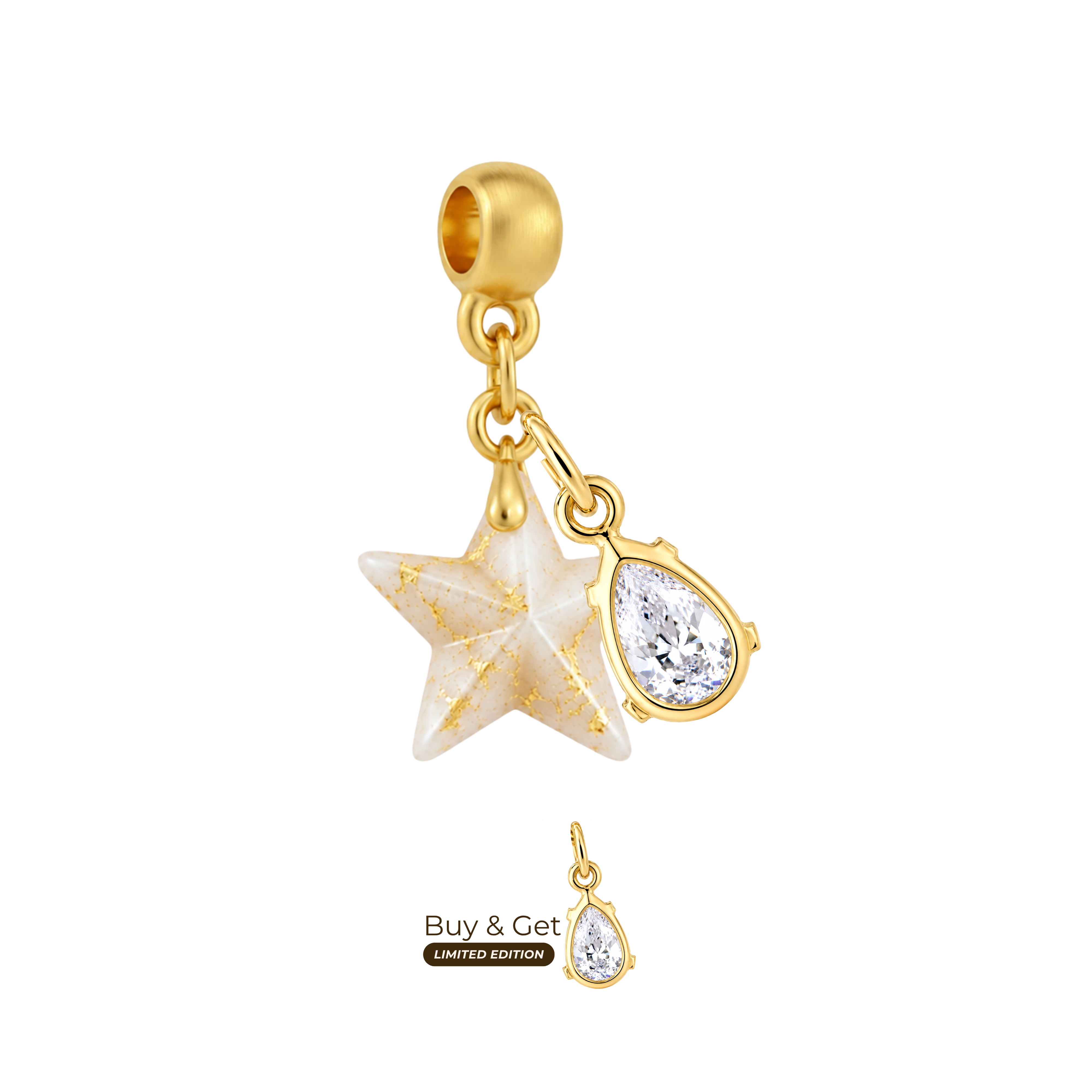 Mini Estrela com Folhas Douradas e Gota de Zircónia