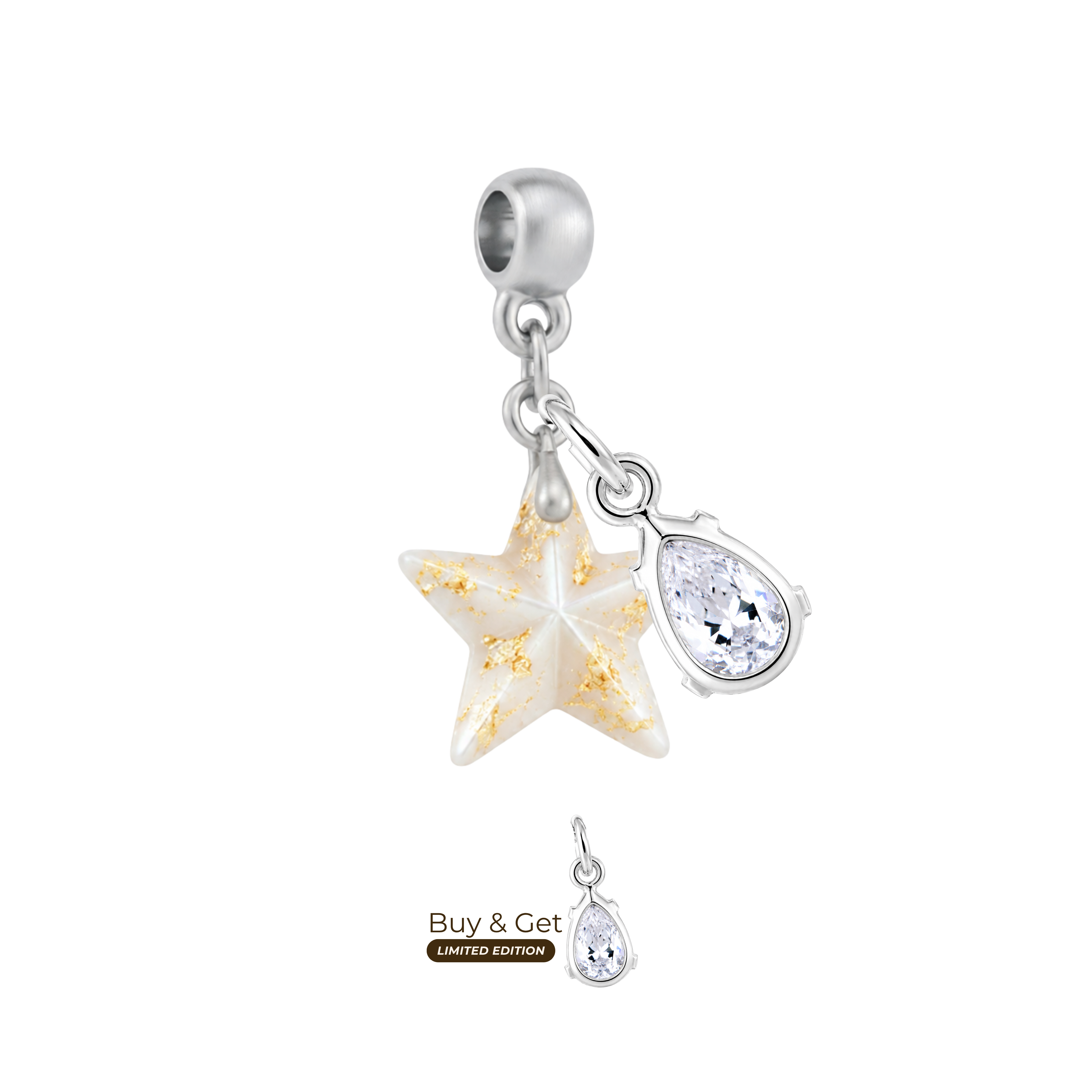 Mini Estrela com Folhas Douradas e Gota de Zircónia
