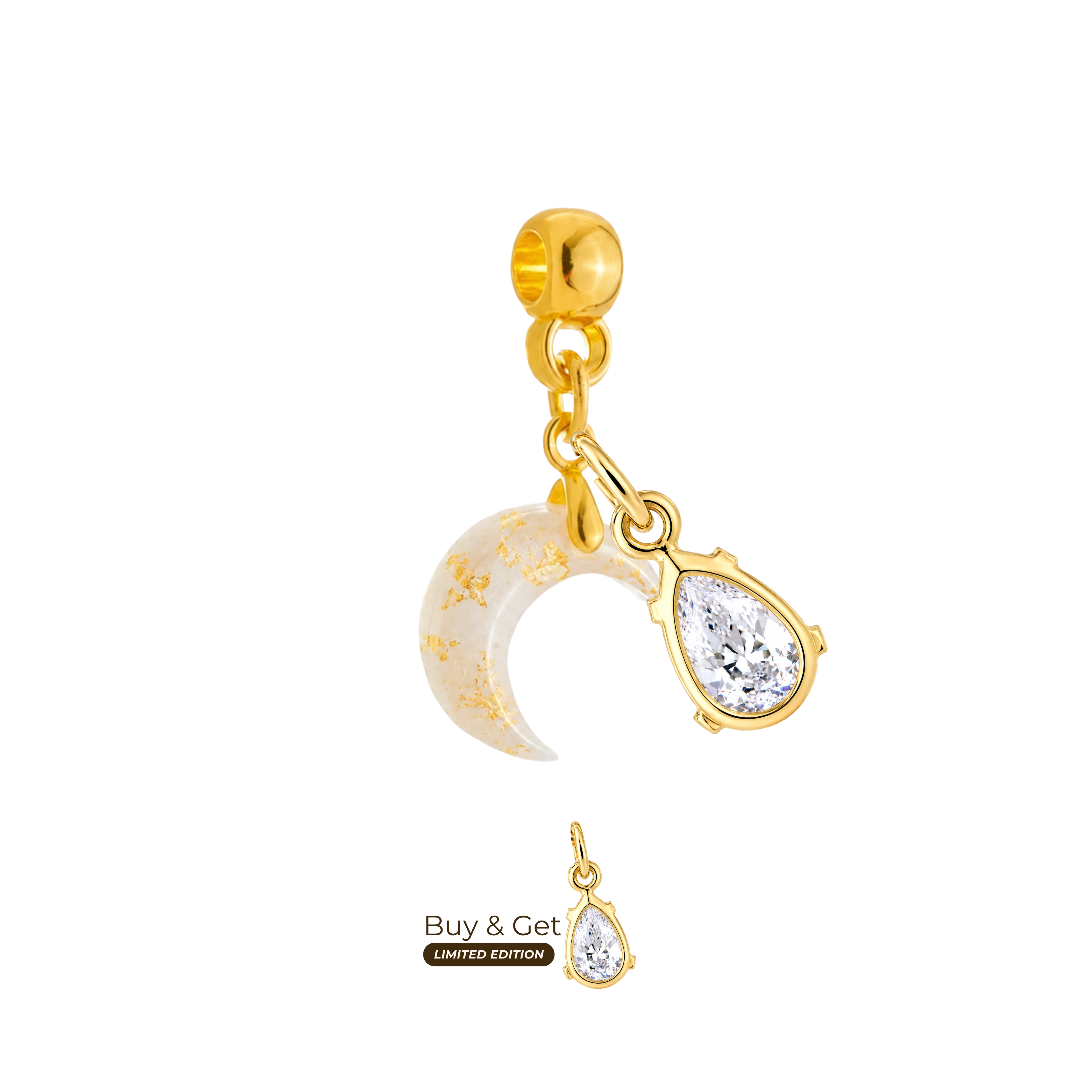 Mini Lua com Folhas Douradas e Gota de Zircónia