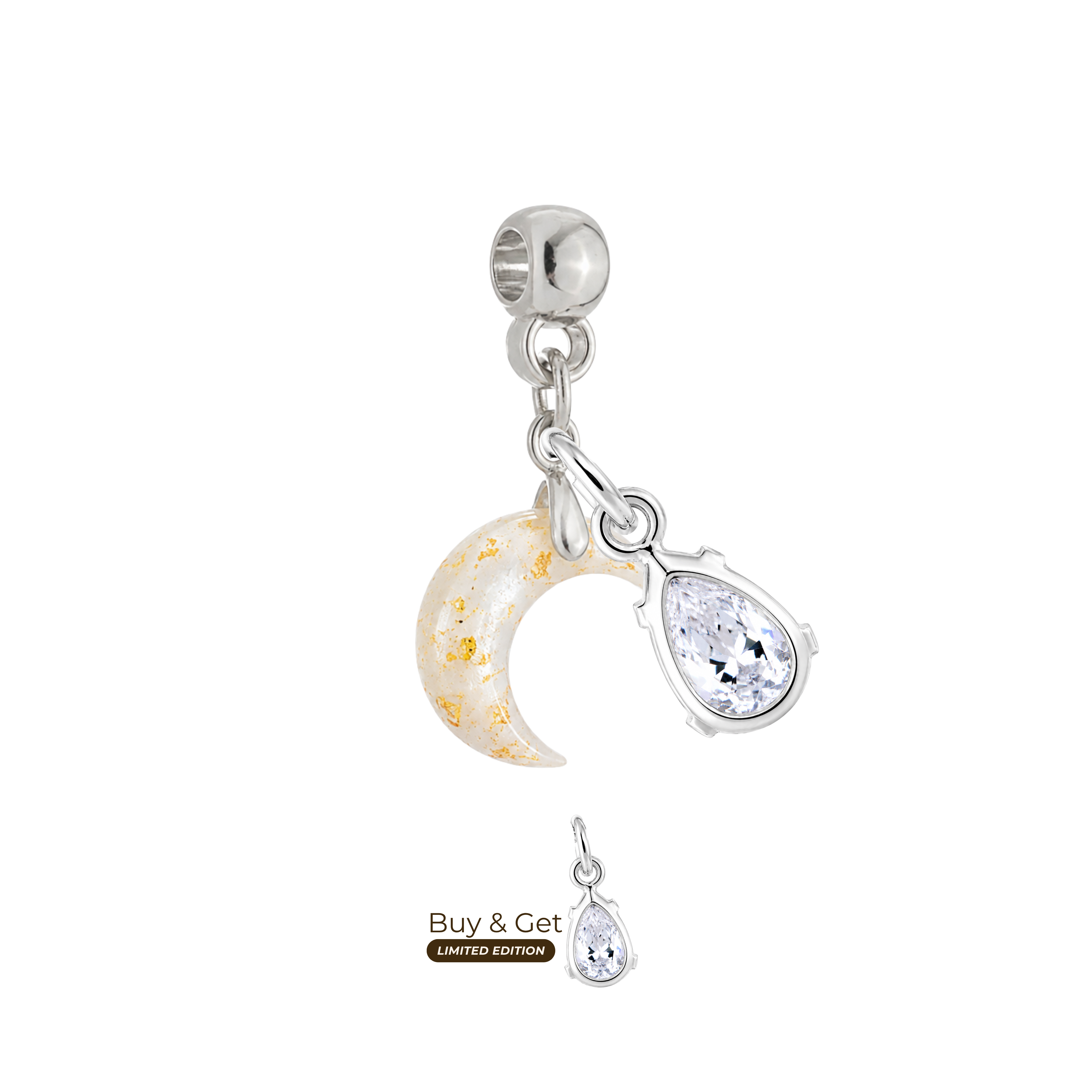 Mini Lua com Folhas Douradas e Gota de Zircónia